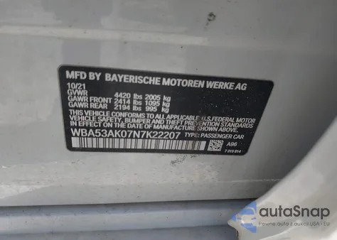 2022 BMW 228 Gran Coupe I Sdrive z USA, uszkodzony, nr VIN WBA53AK07N7K22207